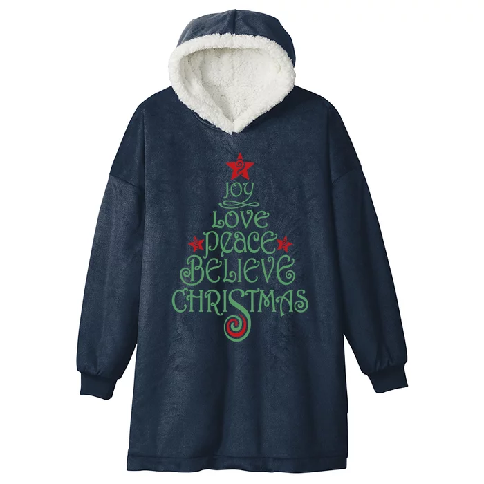 Joy Love Peace Believe Christmas Gift Xmas Tree Funny Gift Hooded Wearable Blanket