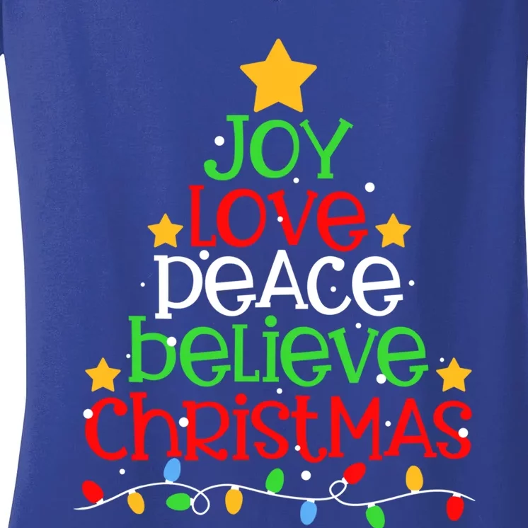 Joy Love Peace Believe Christmas Pajama Xmas Tree Holiday Great Gift Women's V-Neck T-Shirt