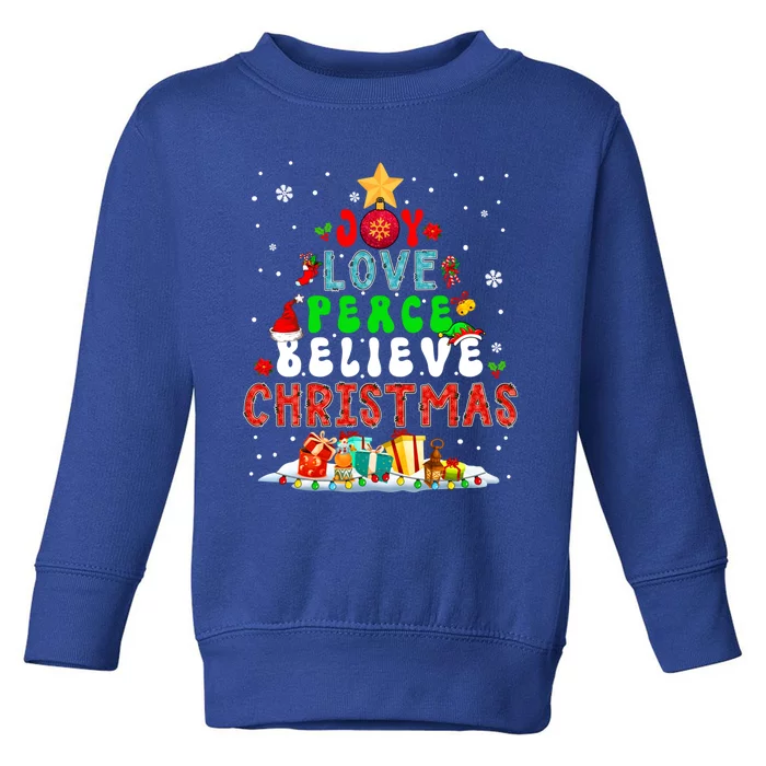 Joy Love Peace Believe Christmas Santa Elf Xmas Tree Family Cute Gift Toddler Sweatshirt