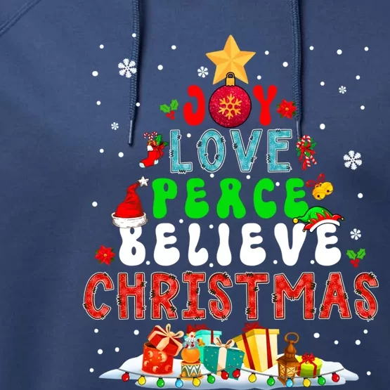 Joy Love Peace Believe Christmas Santa Elf Xmas Tree Family Cute Gift Performance Fleece Hoodie