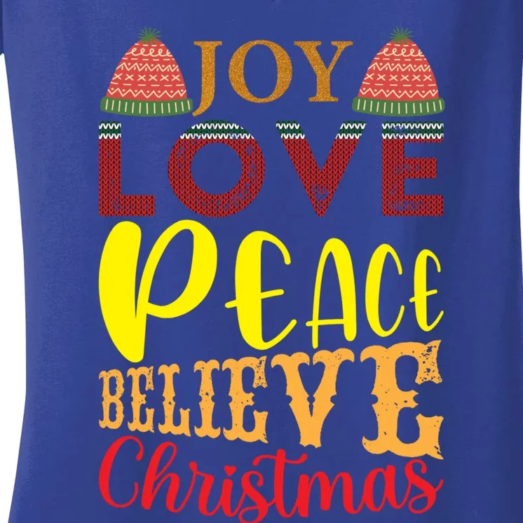 Joy Love Peace Believe Christian Ugly Christmas Sweater Meaningful Gift Women's V-Neck T-Shirt