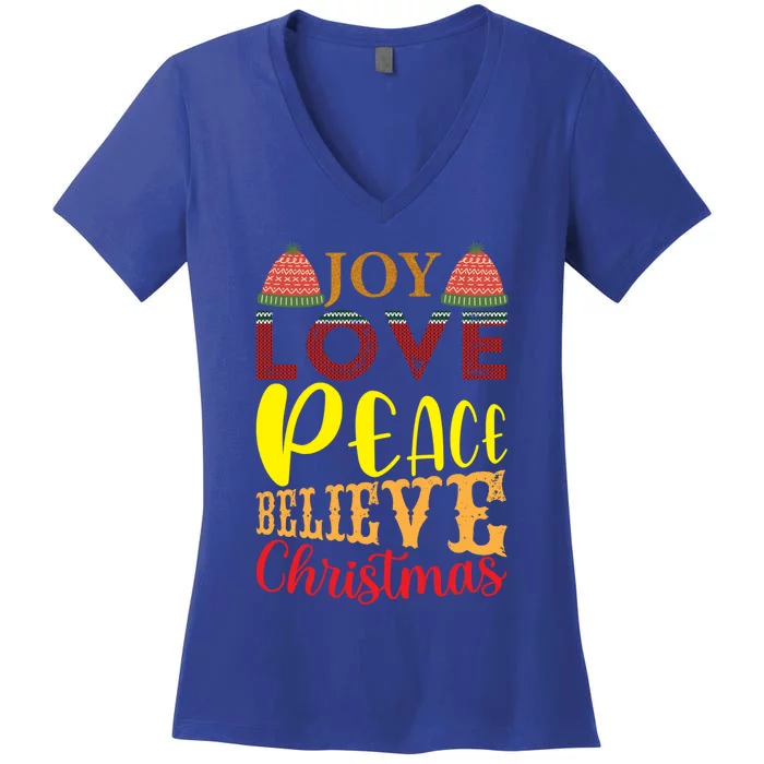 Joy Love Peace Believe Christian Ugly Christmas Sweater Meaningful Gift Women's V-Neck T-Shirt