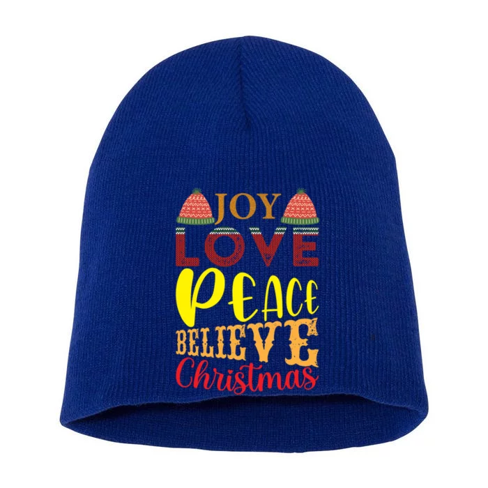 Joy Love Peace Believe Christian Ugly Christmas Sweater Meaningful Gift Short Acrylic Beanie