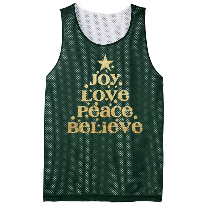 Joy Love Peace Believe Christmas Tree Mesh Reversible Basketball Jersey Tank