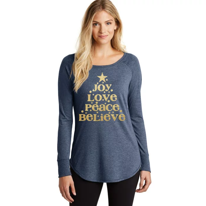 Joy Love Peace Believe Christmas Tree Women's Perfect Tri Tunic Long Sleeve Shirt