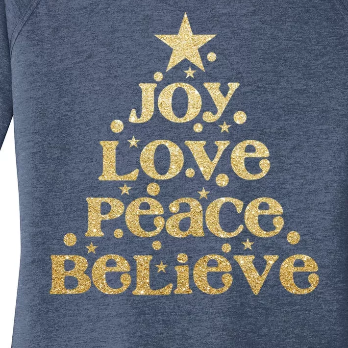 Joy Love Peace Believe Christmas Tree Women's Perfect Tri Tunic Long Sleeve Shirt