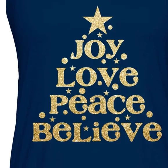 Joy Love Peace Believe Christmas Tree Ladies Essential Flowy Tank