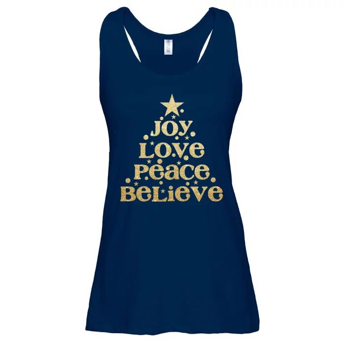 Joy Love Peace Believe Christmas Tree Ladies Essential Flowy Tank