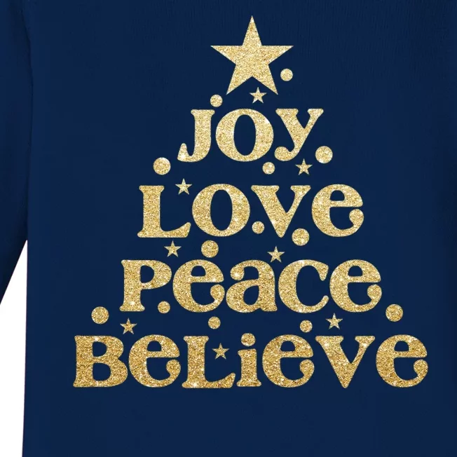 Joy Love Peace Believe Christmas Tree Baby Long Sleeve Bodysuit