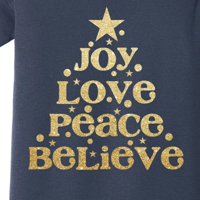 Joy Love Peace Believe Christmas Tree Baby Bodysuit