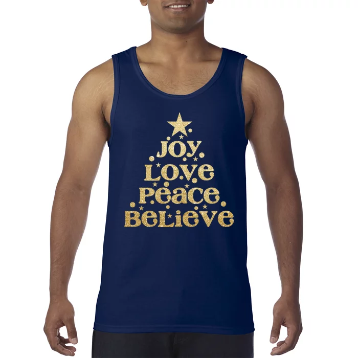 Joy Love Peace Believe Christmas Tree Tank Top