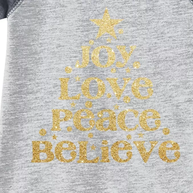 Joy Love Peace Believe Christmas Tree Infant Baby Jersey Bodysuit