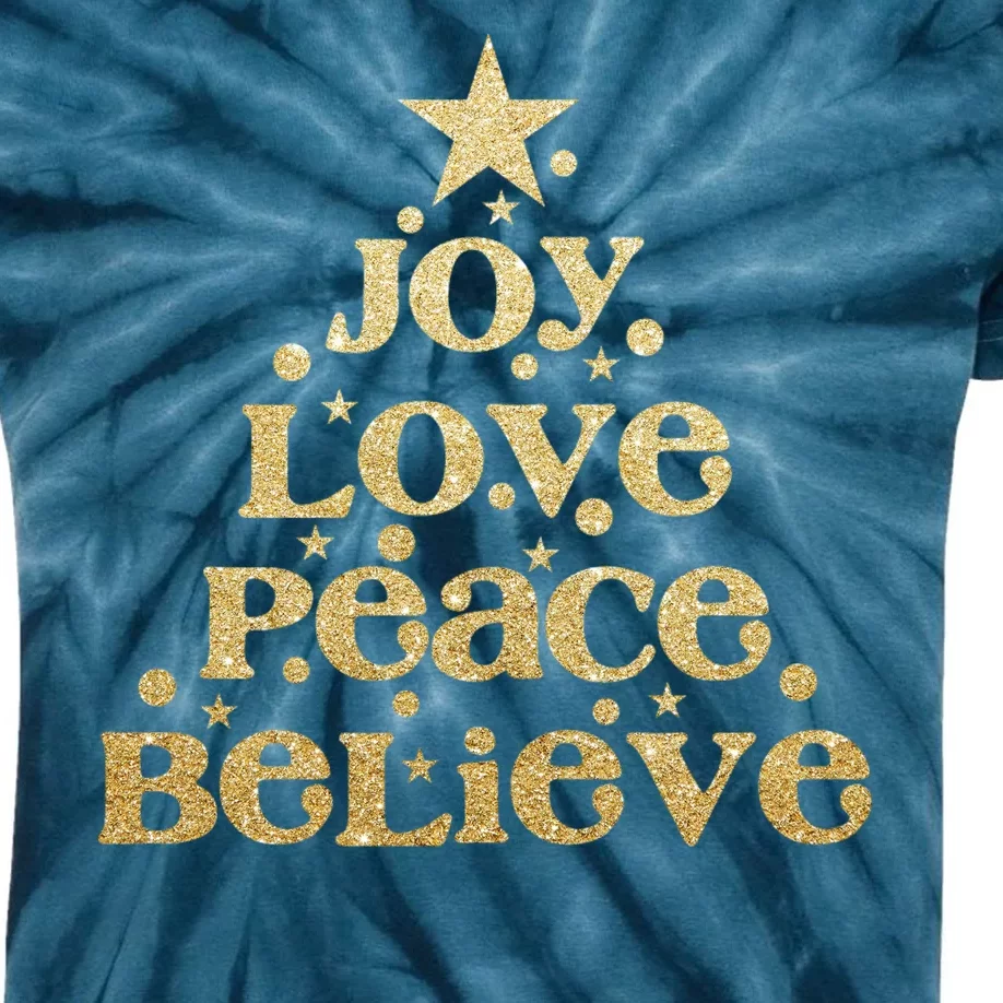 Joy Love Peace Believe Christmas Tree Kids Tie-Dye T-Shirt