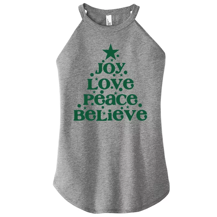 Joy Love Peace Believe Christmas Tree Women’s Perfect Tri Rocker Tank