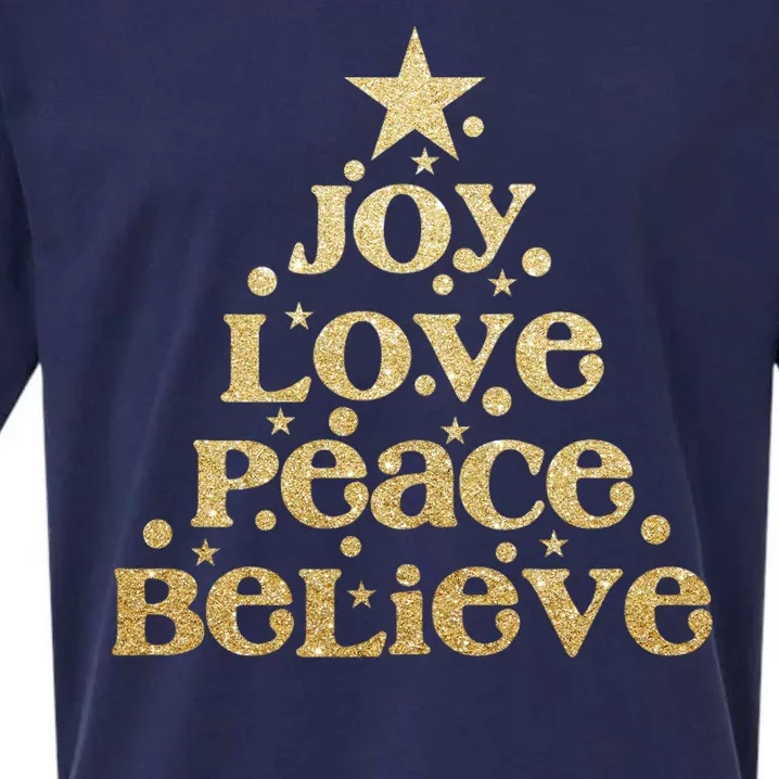 Joy Love Peace Believe Christmas Tree Sueded Cloud Jersey T-Shirt