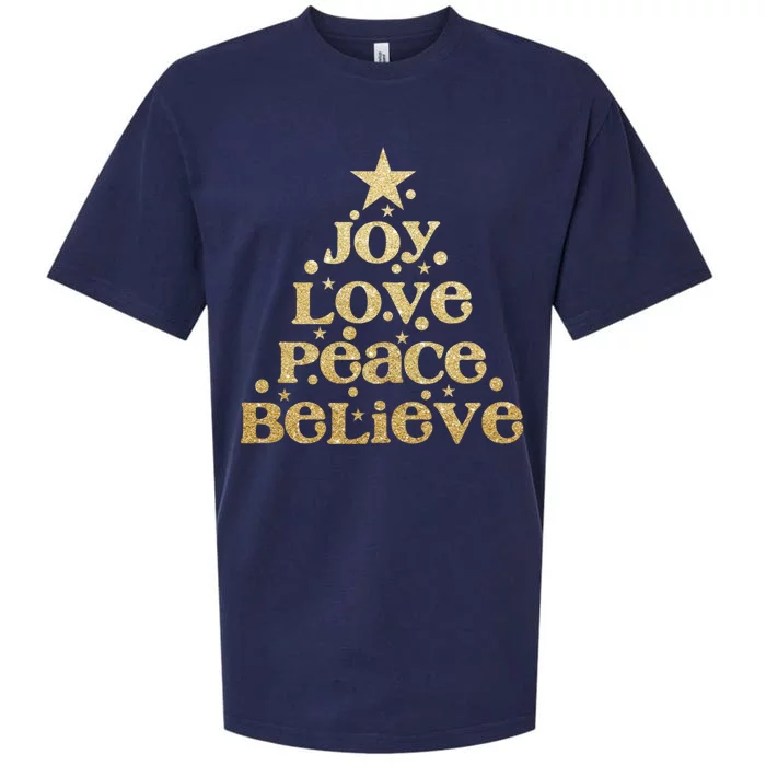 Joy Love Peace Believe Christmas Tree Sueded Cloud Jersey T-Shirt