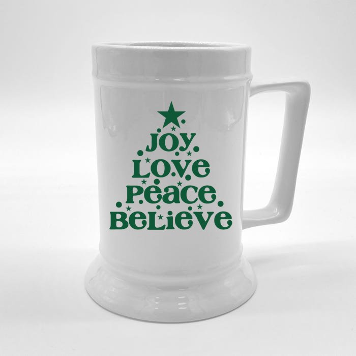 Joy Love Peace Believe Christmas Tree Front & Back Beer Stein