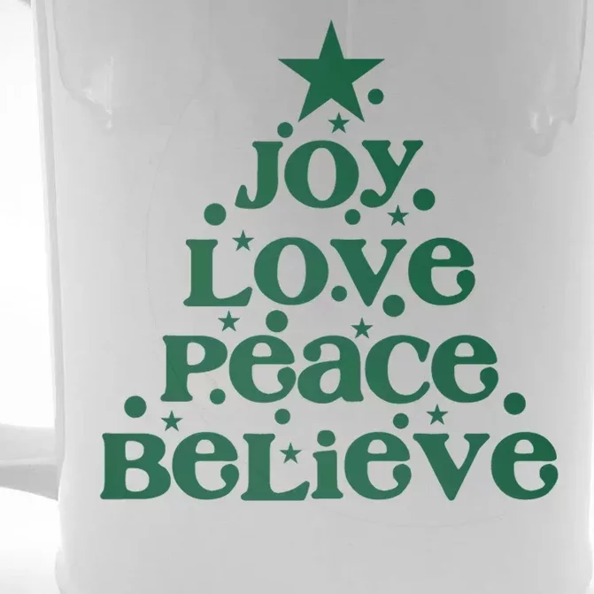 Joy Love Peace Believe Christmas Tree Front & Back Beer Stein