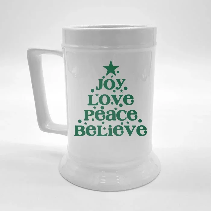 Joy Love Peace Believe Christmas Tree Front & Back Beer Stein