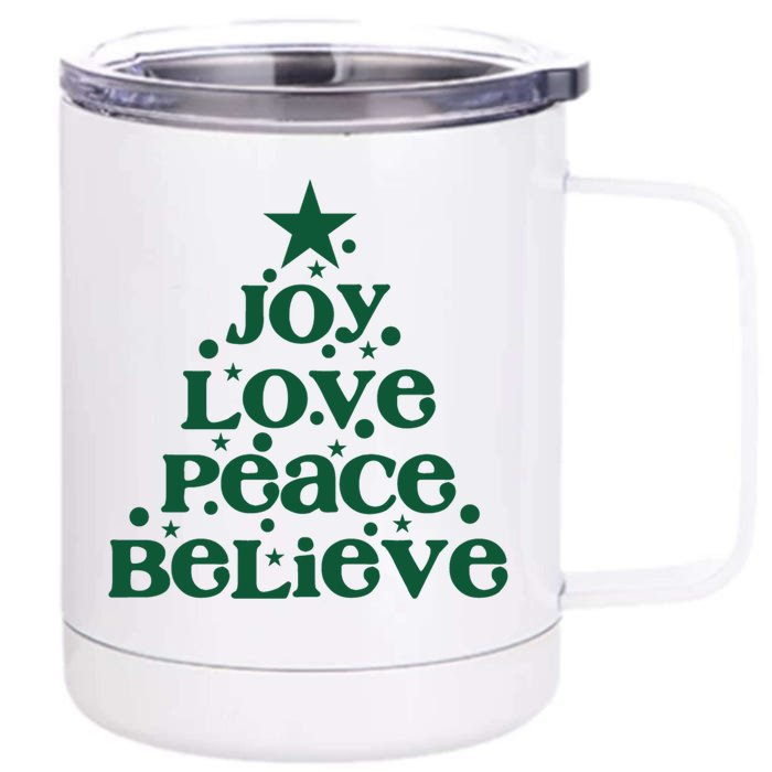 Joy Love Peace Believe Christmas Tree Front & Back 12oz Stainless Steel Tumbler Cup