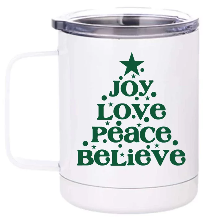 Joy Love Peace Believe Christmas Tree Front & Back 12oz Stainless Steel Tumbler Cup