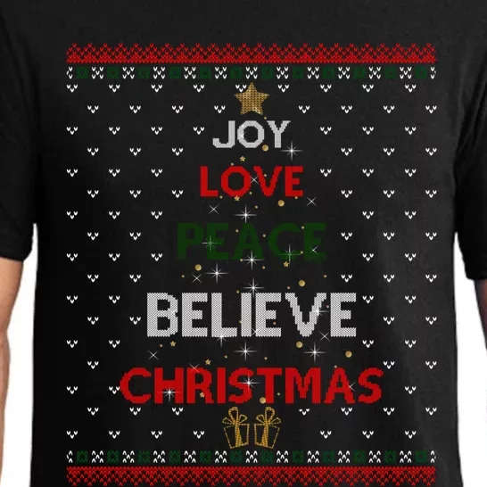 Joy Love Peace Believe Christmas Tree Festive Holiday Ugly Gift Pajama Set