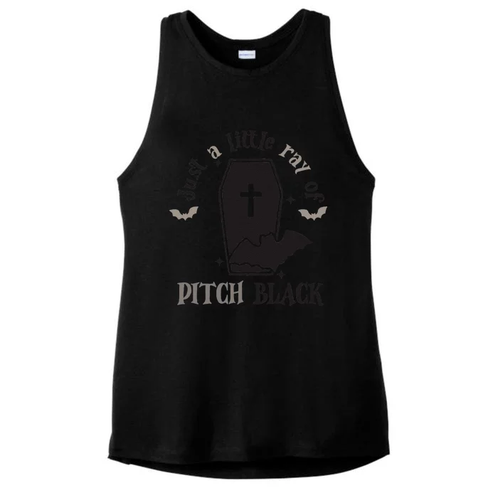 Just Little Ray Of Pitch Black Grave Witchy Halloween Ladies Tri-Blend Wicking Tank