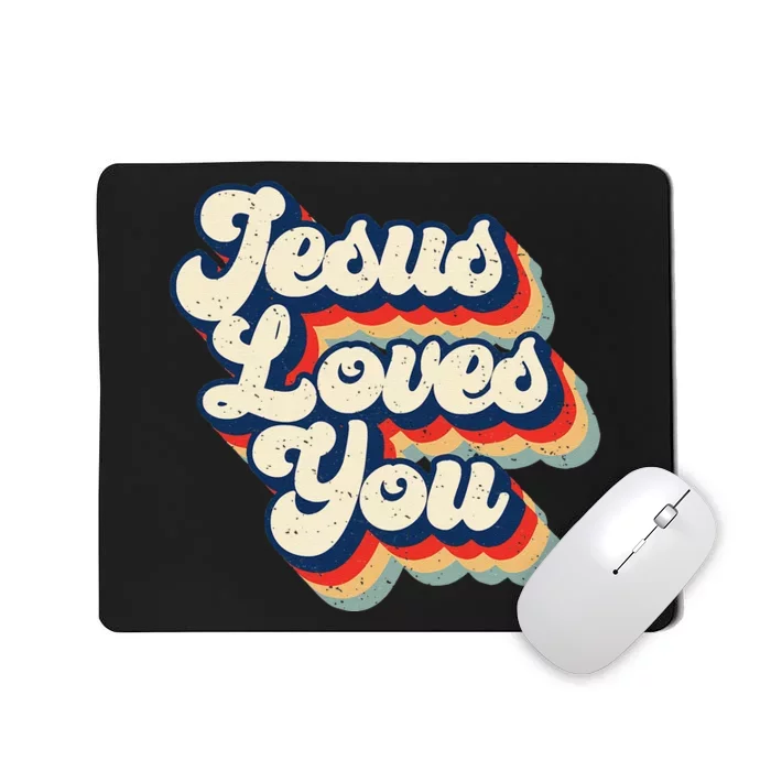 Jesus Loves Retro Vintage Christian Faith Hippie Mousepad