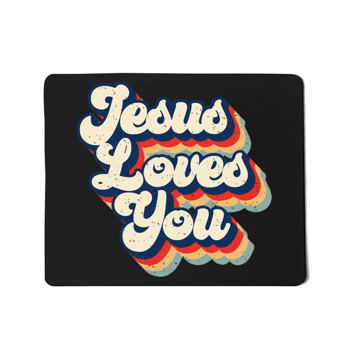 Jesus Loves Retro Vintage Christian Faith Hippie Mousepad