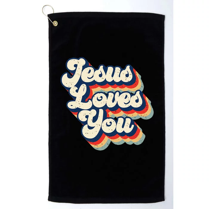 Jesus Loves Retro Vintage Christian Faith Hippie Platinum Collection Golf Towel