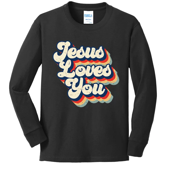 Jesus Loves Retro Vintage Christian Faith Hippie Kids Long Sleeve Shirt