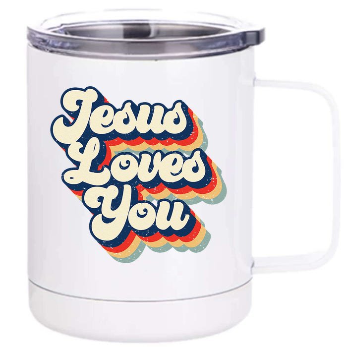 Jesus Loves Retro Vintage Christian Faith Hippie Front & Back 12oz Stainless Steel Tumbler Cup