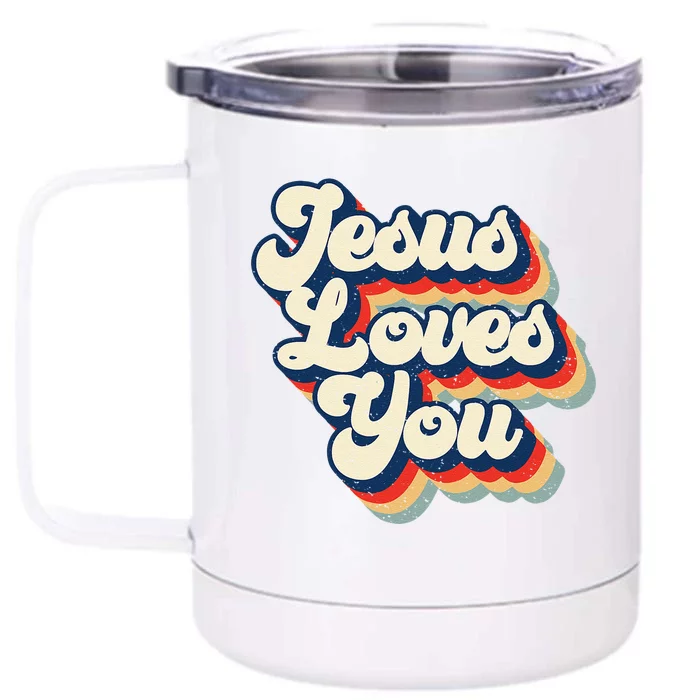 Jesus Loves Retro Vintage Christian Faith Hippie Front & Back 12oz Stainless Steel Tumbler Cup