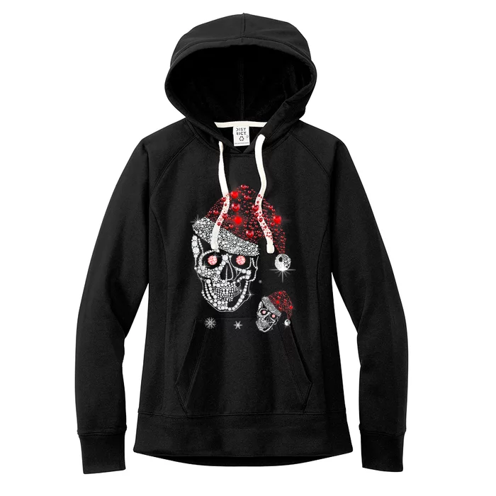 Just Love Skulls Xmas Skull Christmas Wear Santa Hat Women's Fleece Hoodie