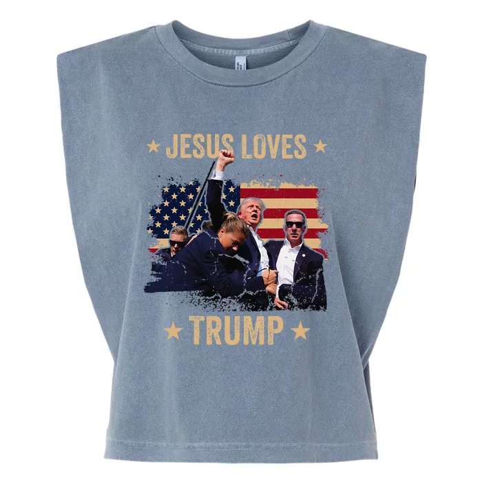 Jesus Loves Trump 2024 Donald Trump Rally 2024 Fist Garment-Dyed Women's Muscle Tee