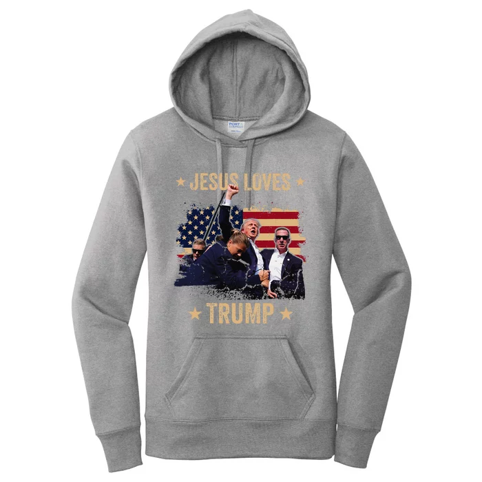 Jesus Loves Trump 2024 Donald Trump Rally 2024 Fist Women's Pullover Hoodie