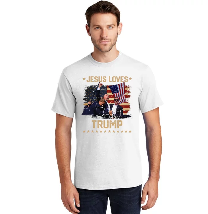 Jesus Loves Trump 2024 Fist Rally Trump Rally 2024 Tall T-Shirt