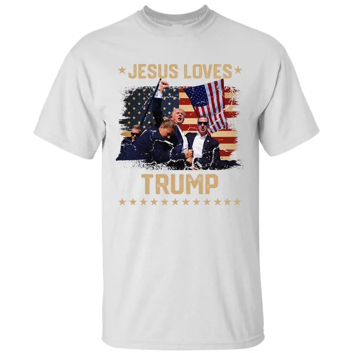 Jesus Loves Trump 2024 Fist Rally Trump Rally 2024 Tall T-Shirt