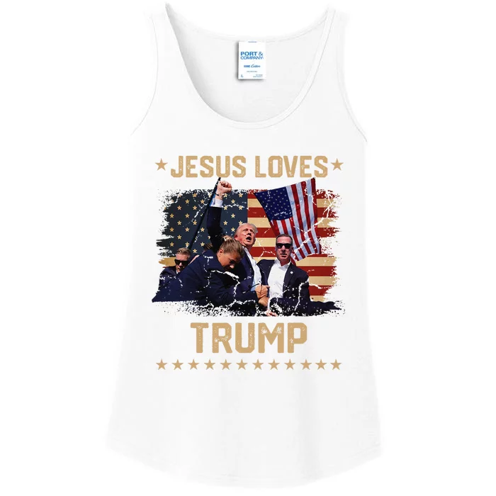 Jesus Loves Trump 2024 Fist Rally Trump Rally 2024 Ladies Essential Tank