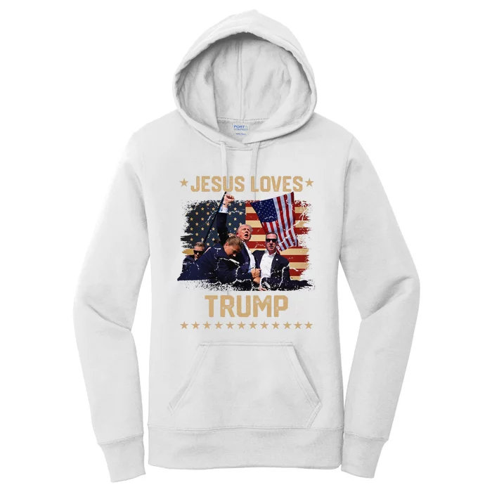 Jesus Loves Trump 2024 Fist Rally Trump Rally 2024 Women's Pullover Hoodie