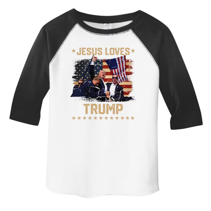 Jesus Loves Trump 2024 Fist Rally Trump Rally 2024 Toddler Fine Jersey T-Shirt