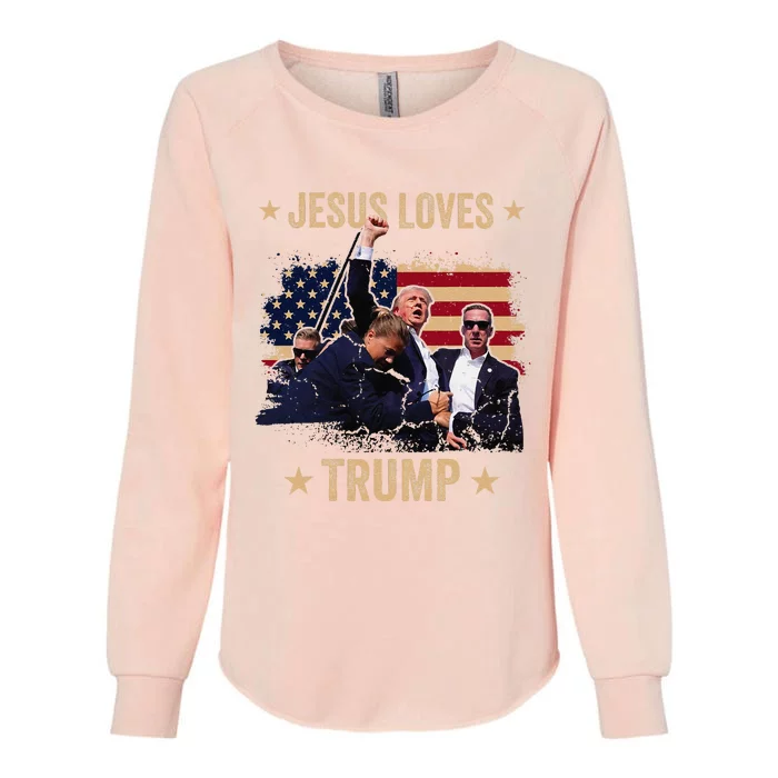 Jesus Loves Trump 2024 Donald Trump Rally 2024 Fist Womens California Wash Sweatshirt