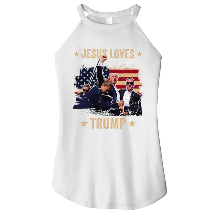 Jesus Loves Trump 2024 Donald Trump Rally 2024 Fist Women’s Perfect Tri Rocker Tank