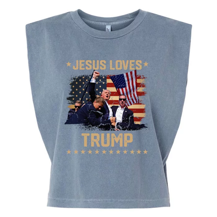 Jesus Loves Trump 2024 Fist Rally Trump Rally 2024 Garment-Dyed Women's Muscle Tee