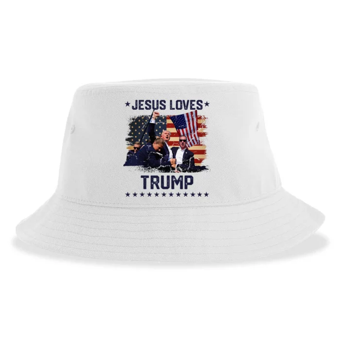 Jesus Loves Trump 2024 Fist Rally Trump Rally 2024 Sustainable Bucket Hat