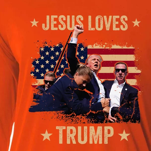 Jesus Loves Trump 2024 Donald Trump Rally 2024 Fist Cooling Performance Long Sleeve Crew