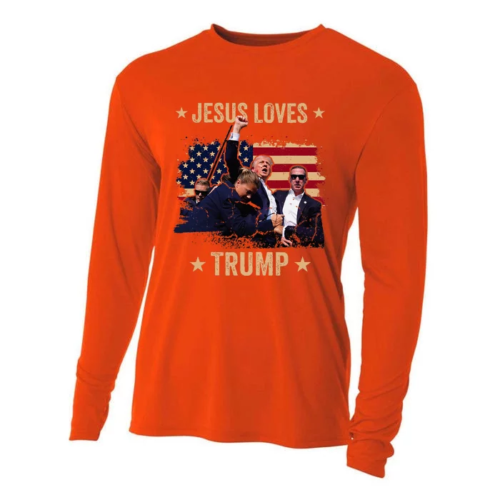 Jesus Loves Trump 2024 Donald Trump Rally 2024 Fist Cooling Performance Long Sleeve Crew