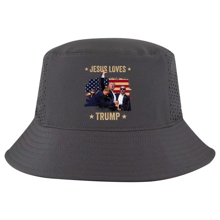 Jesus Loves Trump 2024 Donald Trump Rally 2024 Fist Cool Comfort Performance Bucket Hat