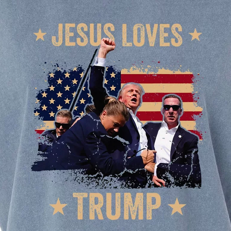 Jesus Loves Trump 2024 Donald Trump Rally 2024 Fist Garment-Dyed Women's Muscle Tee