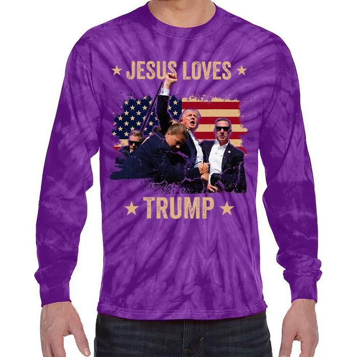 Jesus Loves Trump 2024 Donald Trump Rally 2024 Fist Tie-Dye Long Sleeve Shirt